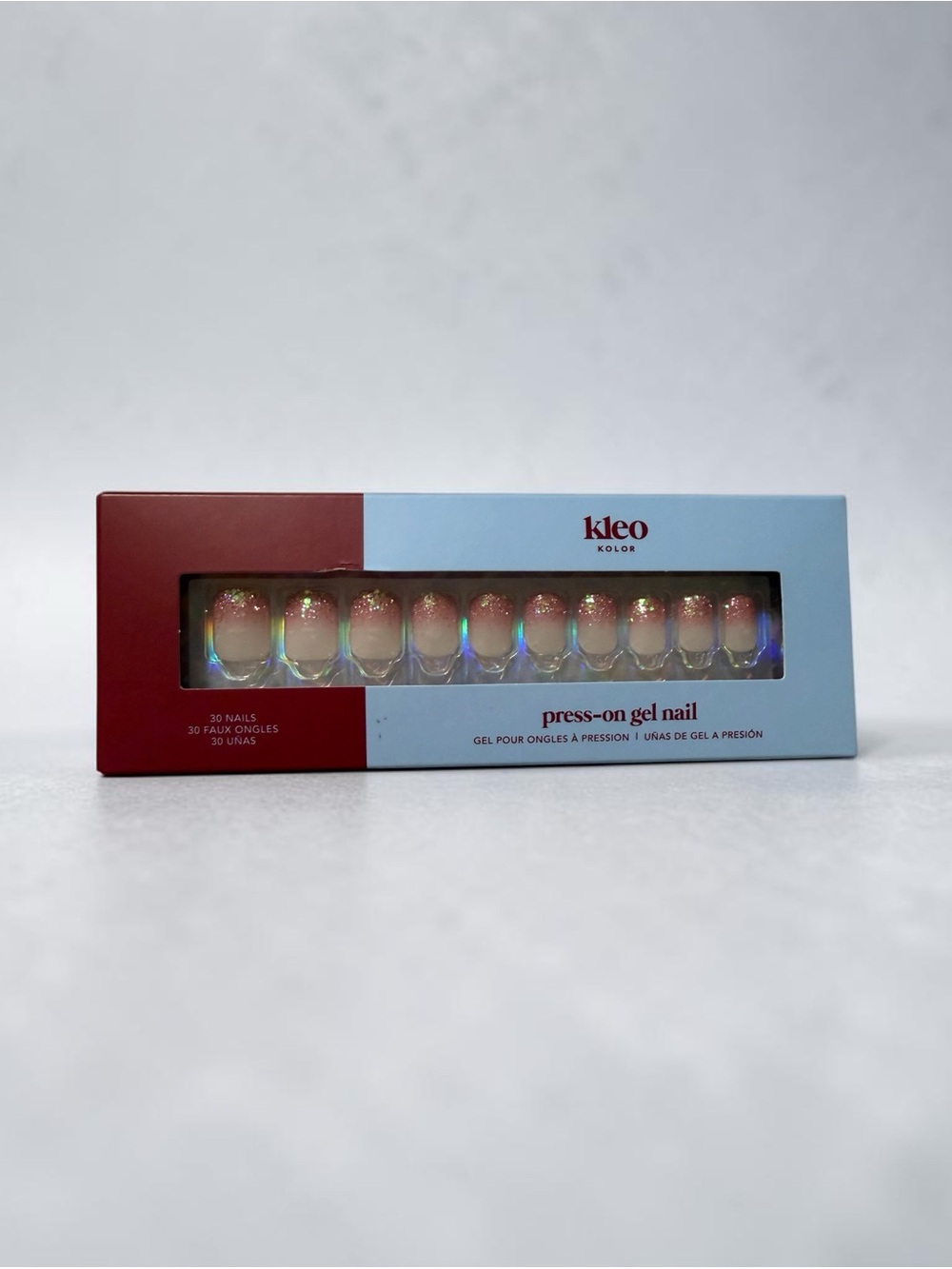 Kleo Kolor Press-On Gel Nails - Pink Ombre with Gold Glitter- short square